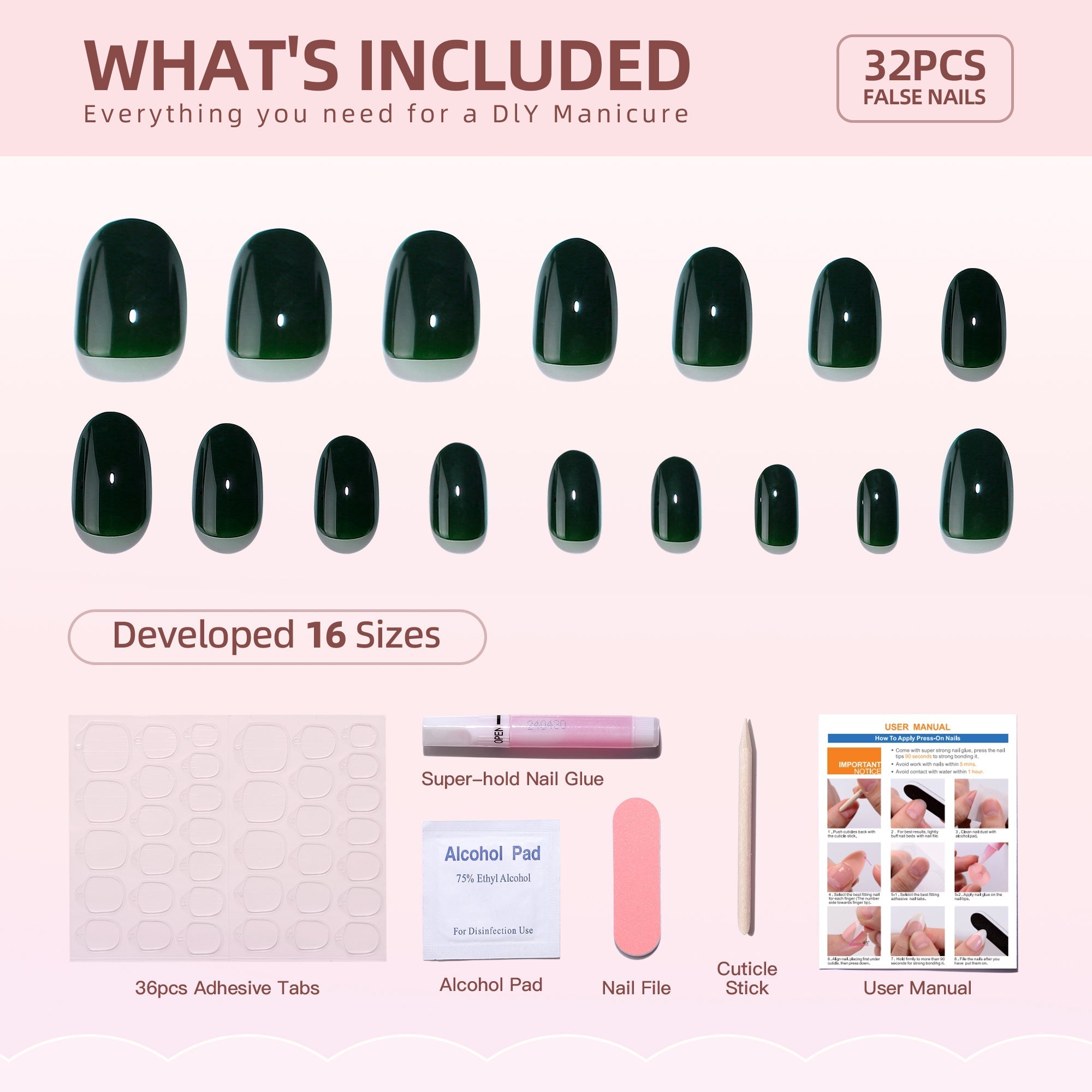 Gel Press On Nails 16 Sizes-32 Pcs Kit D037MH-4